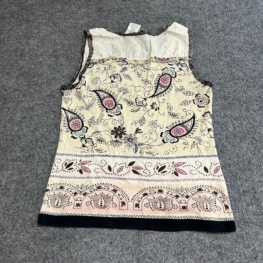 Forbidden Tank Top Womens Size L Cream Paisley Eyelet Lace Sequin Cotton Boho